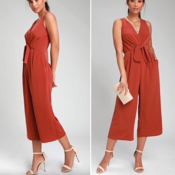 Lulus Pants - Lulu’s Minette Tie-Front Wide-Leg Jumpsuit